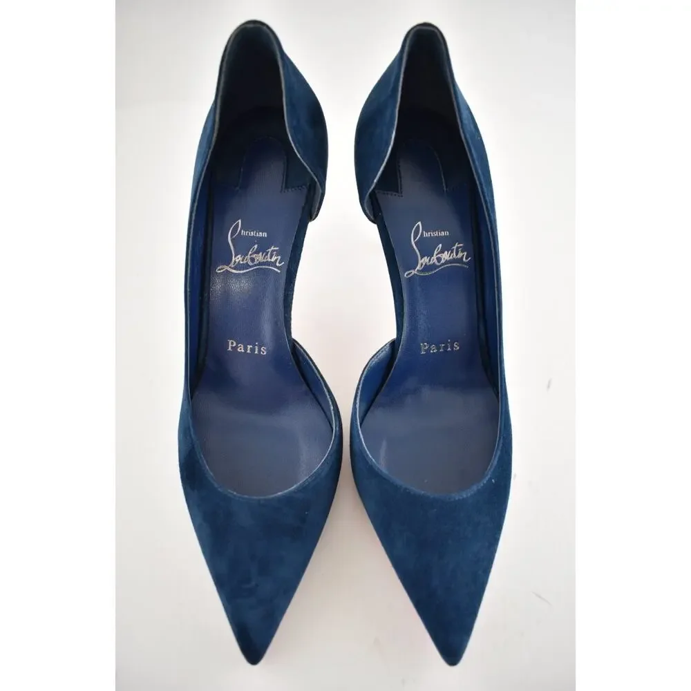Christian Louboutin Iriza 85 Last Night Navy Blue Suede D'orsay Heel Pump 40.5